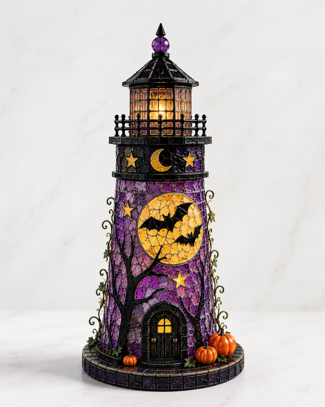 🎃 Beginner-Friendly Lighted Halloween Lighthouse DIY Kit – Sea Glass-Style Mosaic Collection