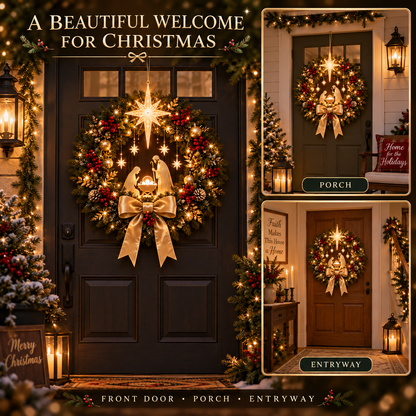 ✨LAST DAY 50% OFF✨ Lighted Nativity Christmas Wreath – Bethlehem Star Front Door Decor🎄