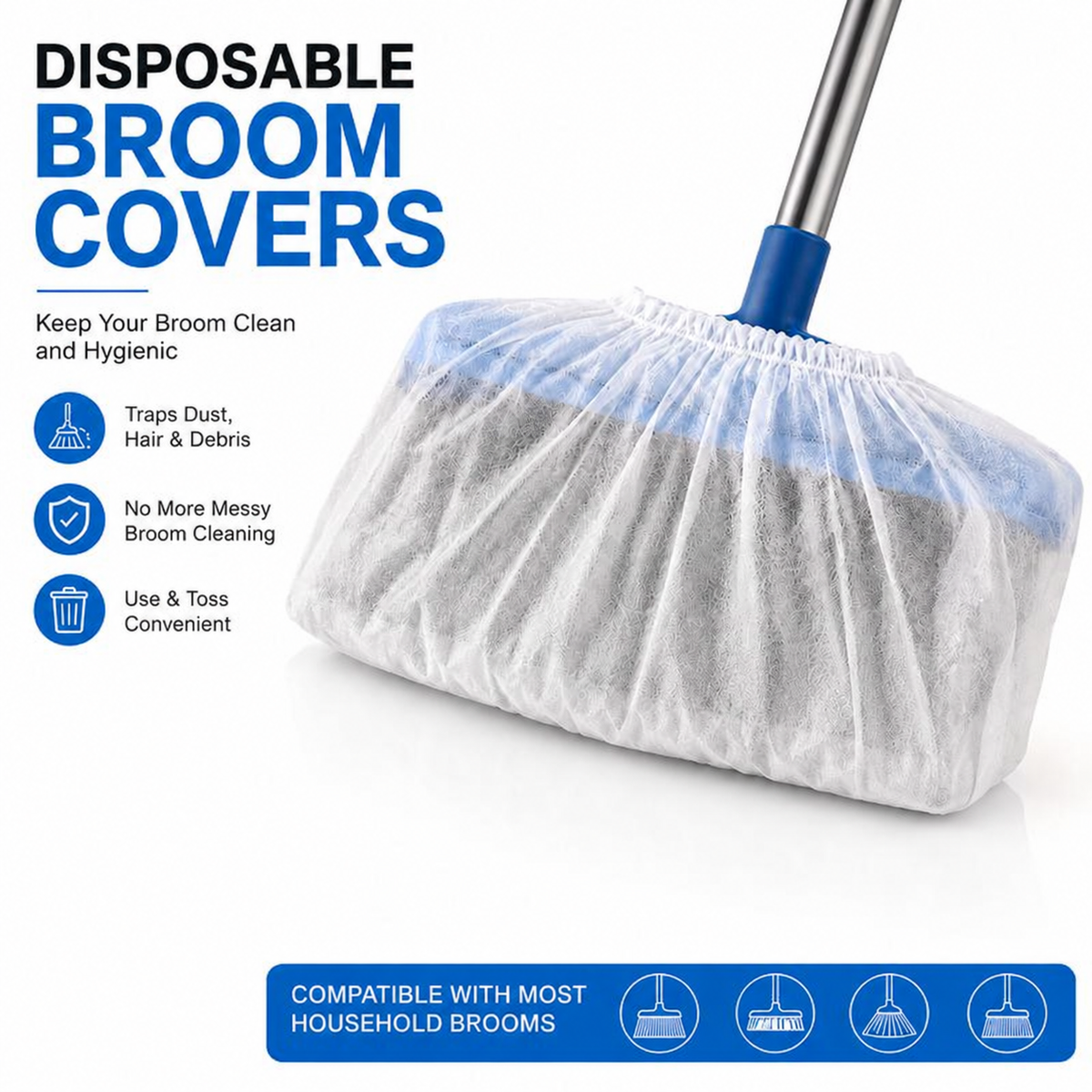 🧹✨100 PCS-Disposable Broom Dust Covers – Catch Dust & Hair as You Sweep!🍀