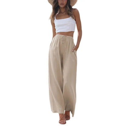 2026 SummerVibes-Women's Cotton Linen Summer Palazzo Pants Flowy Wide Leg Beach Trousers