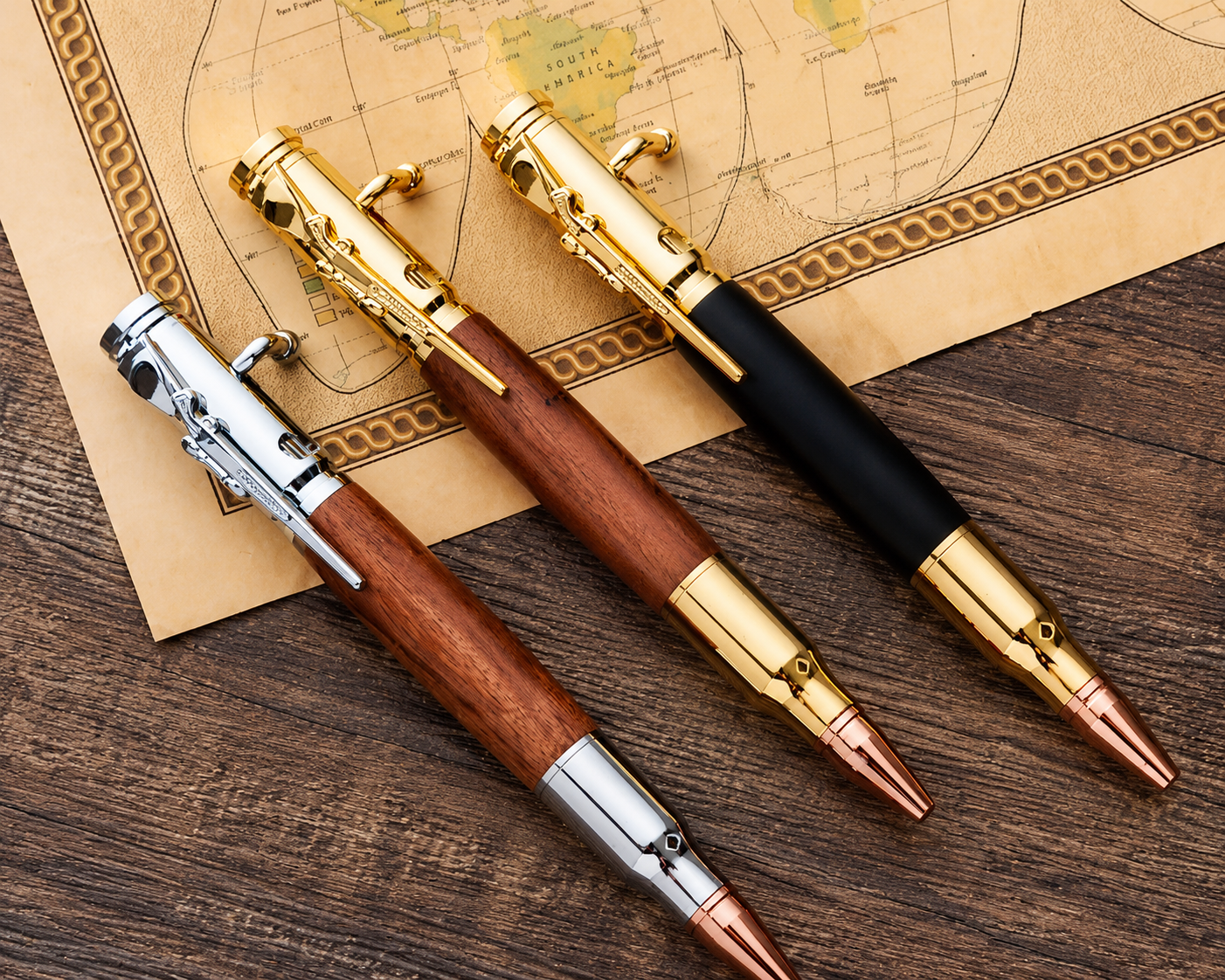 Handcrafted Bolt Action Bullet Pen with Solid Wood & Authentic Shell Casing