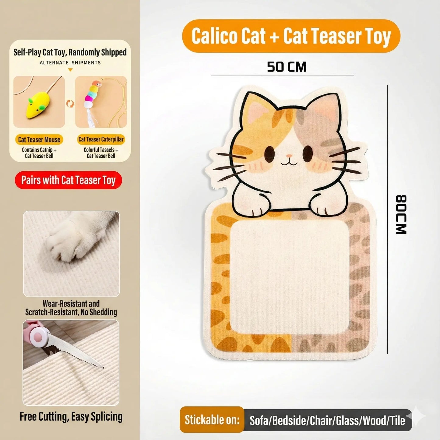 🐱SmartWell Cute Cat Scratcher Mat - 🛋️Kawaii Self-Adhesive Felt Wall Protector for Indoor Cats, Furniture & Door Protection