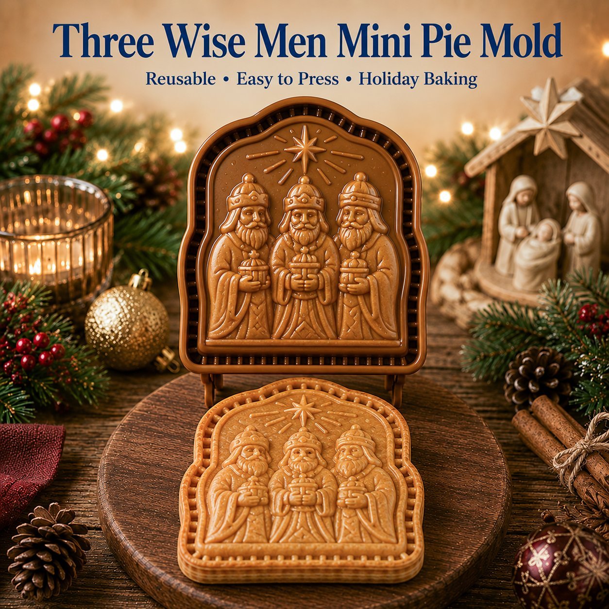 ✝️ Faith & Nativity Christmas Mini Pie Mold Collection | Reusable Embossed Molds for Shaping Detailed Praying Jesus, Nativity Stable and so on Pies🥧✨