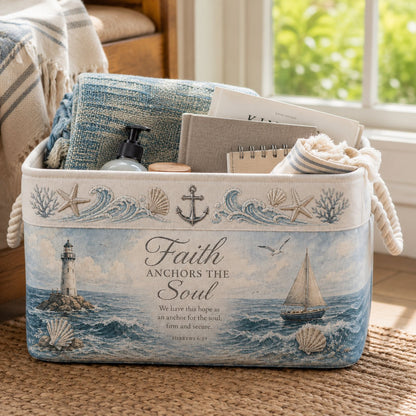 🔥 LAST DAY 49% OFF – ✝️ Christian Faith Inspirational Storage Basket | Spacious Foldable Fabric Organizer with Rope Handles & 3 Scripture Designs 🌿✨