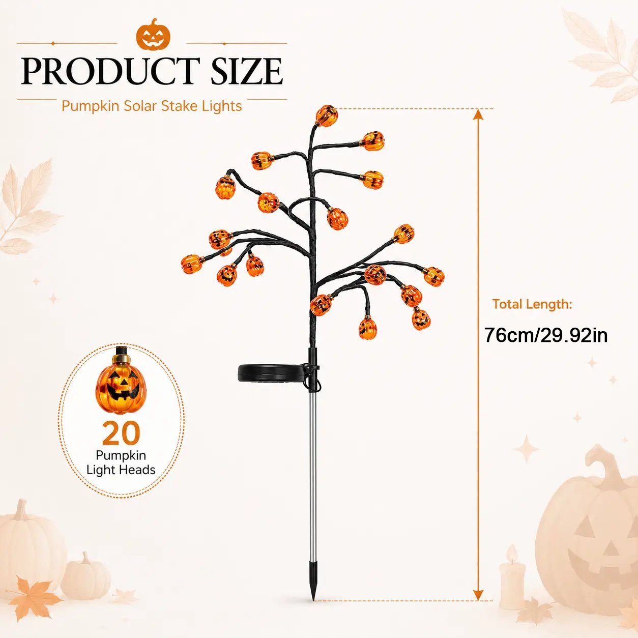 Pumpkin Solar Branch Lights - Halloween Garden Stakes