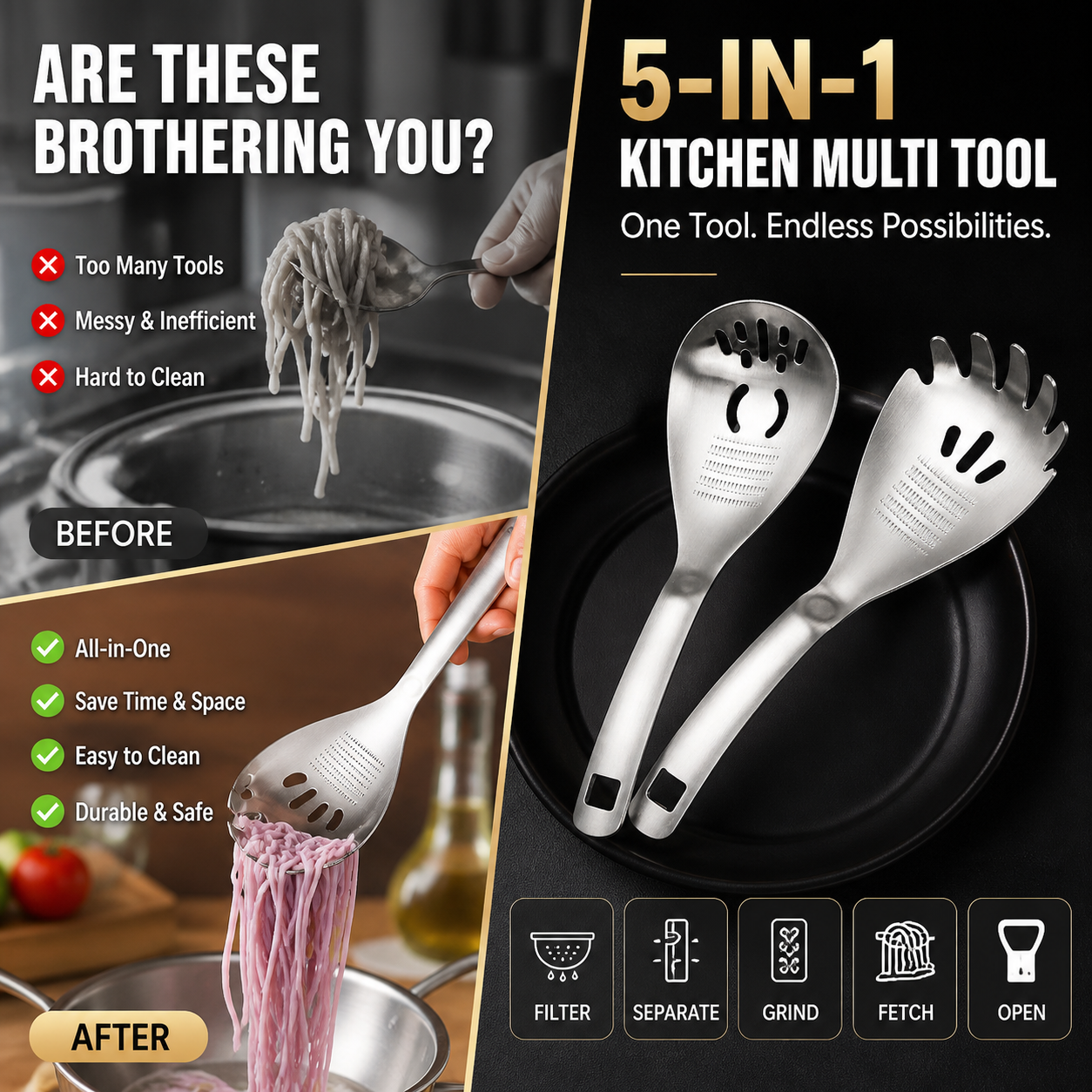 🥳2026 HOT SALE🥳💞50K+ SOLD! 🥄🎁 50% OFF! Stainless Steel Spoon – From £7.98! 5-in-1 filters, grinds, fetches & opens. Space-saving kitchen hero – stock up & save! 🏠✅