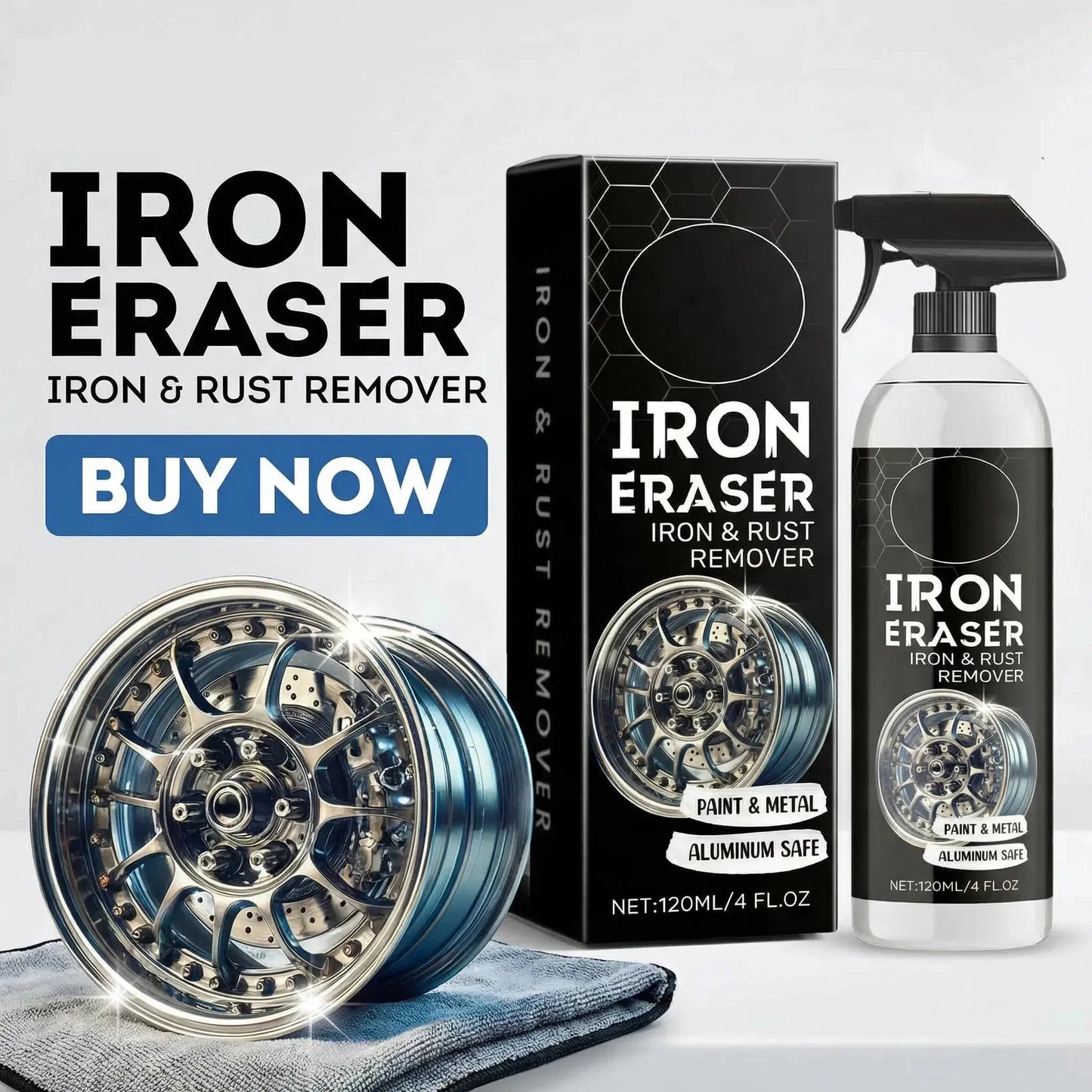 🚘✨️Iron Eraser Spray – 💪🏼Heavy-Duty Iron Remover For Wheel & Paint🏁 | Aluminum-Safe No Damage Restore Gloss✨