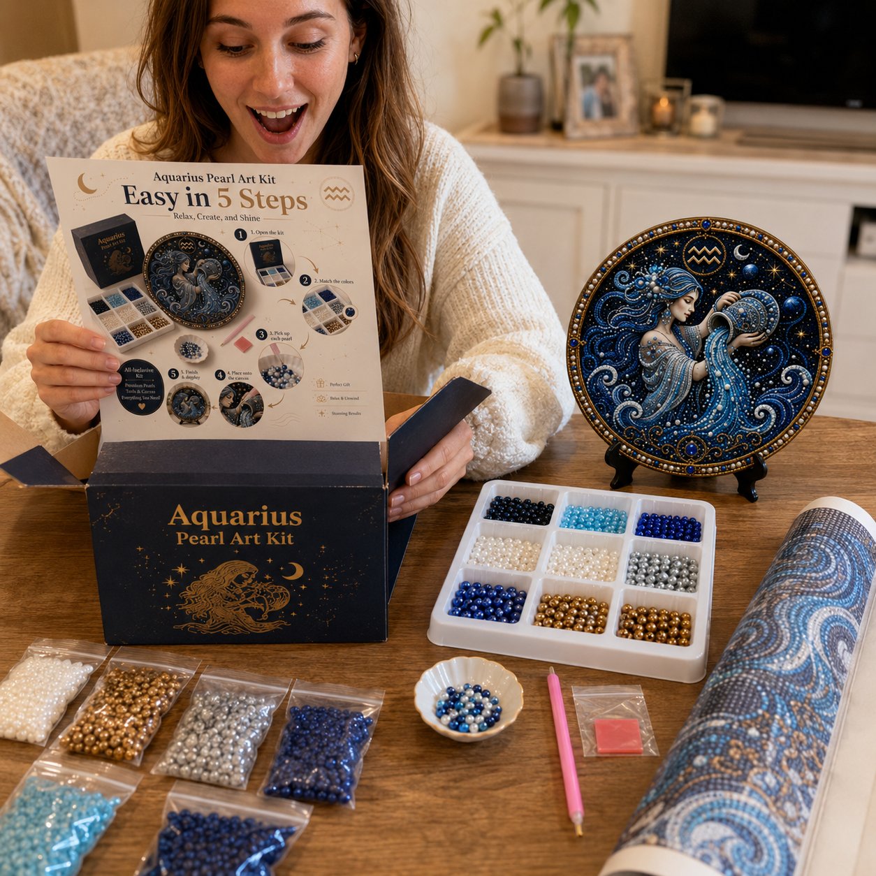 🔥 LAST DAY 49% OFF – ✨ Premium 3D Pearl 12 Zodiac Signs Art Kit ♈🌙💎