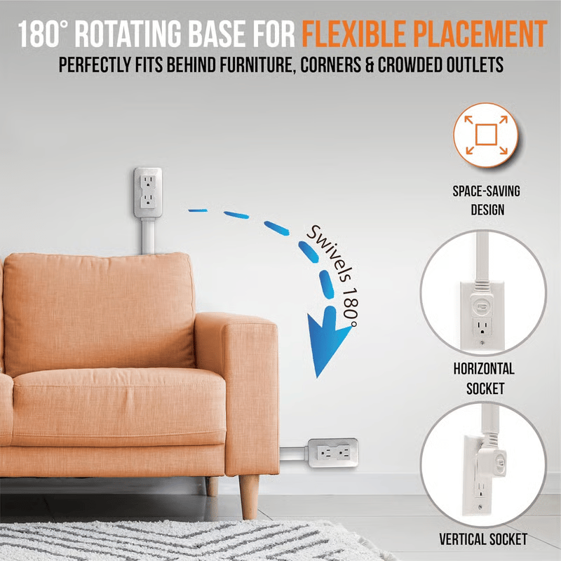 🔥Outlet Electrical Outlet Extender  with USB-A USB-C & 2 AC Outlets Extendable 22-34" Rotatable 180° for Couches Desks Nightstands(BUY 2 FREE SHIPPING)