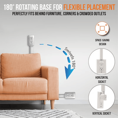 🔥Outlet Electrical Outlet Extender  with USB-A USB-C & 2 AC Outlets Extendable 22-34" Rotatable 180° for Couches Desks Nightstands(BUY 2 FREE SHIPPING)