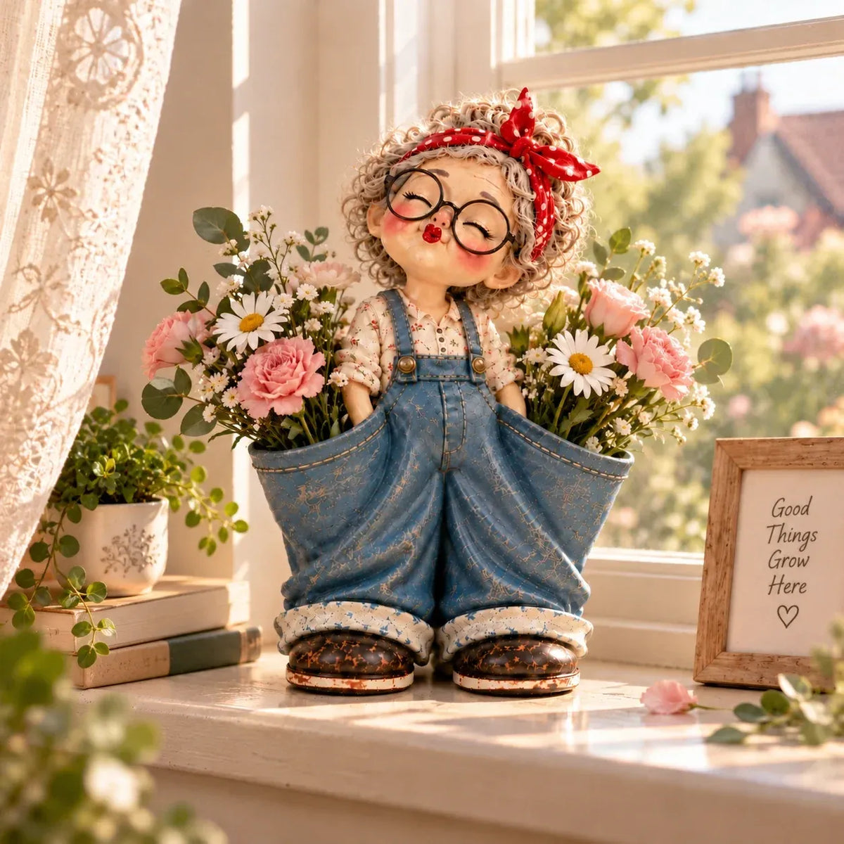 Little Miss Pockets™ – Cute Vintage Girl Organizer with Denim Storage Pockets