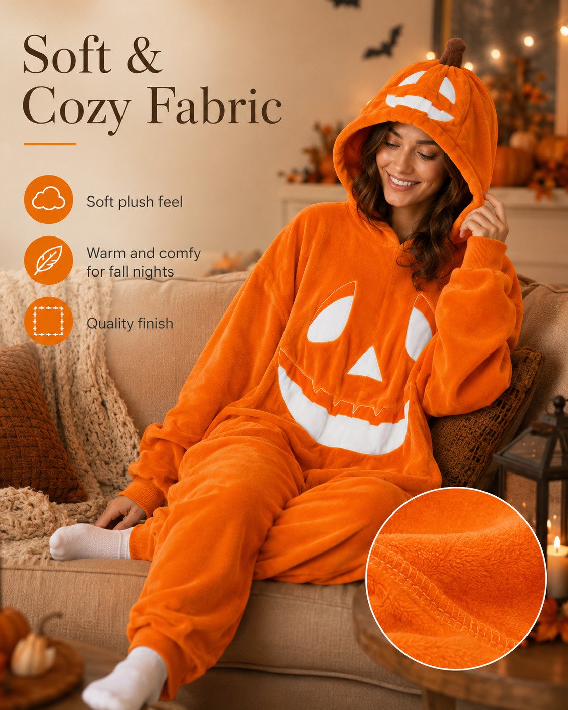 🎃🖤Pumpkin Jack-O’-Lantern Hooded Onesie Costume