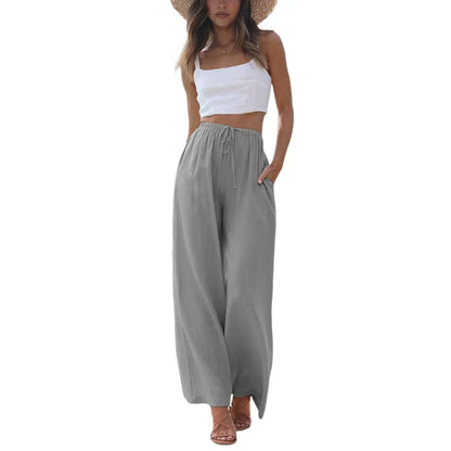 2026 SummerVibes-Women's Cotton Linen Summer Palazzo Pants Flowy Wide Leg Beach Trousers