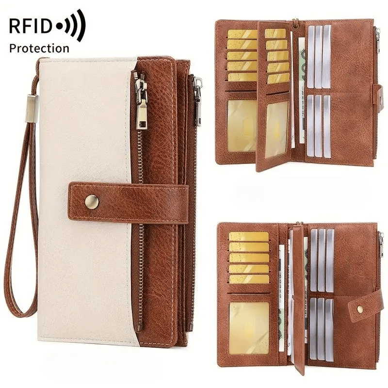 🔥Last Day 49% OFF-Women's long wallet, stylish clutch, elegant solid color RFID blocking leather wallet