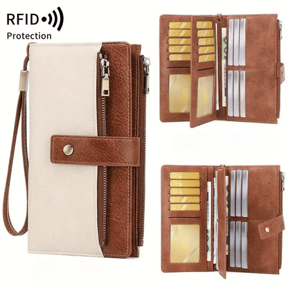 🔥Last Day 49% OFF-Women's long wallet, stylish clutch, elegant solid color RFID blocking leather wallet