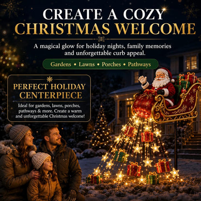 🎅✨ 2026 New Santa’s Flying Sleigh Gift Cascade – Solar Christmas Garden Light
