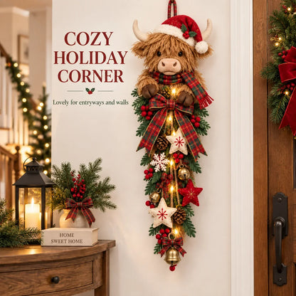 🔥Hot Sale 45% OFF -🎄 Lighted Highland Cow Christmas Door Swag