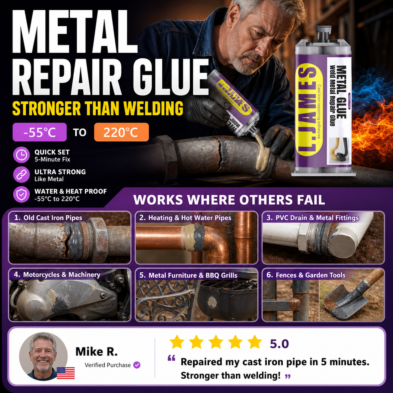 🔥Hot Sale 48% OFF🔥 Metal Weld Repair Glue – 2-Part Epoxy, Waterproof, Heat-Resistant, Drillable 🔧