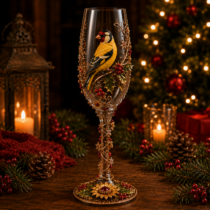 🎁 Christmas Bird 3D Collector Champagne Glass Set🐦✨