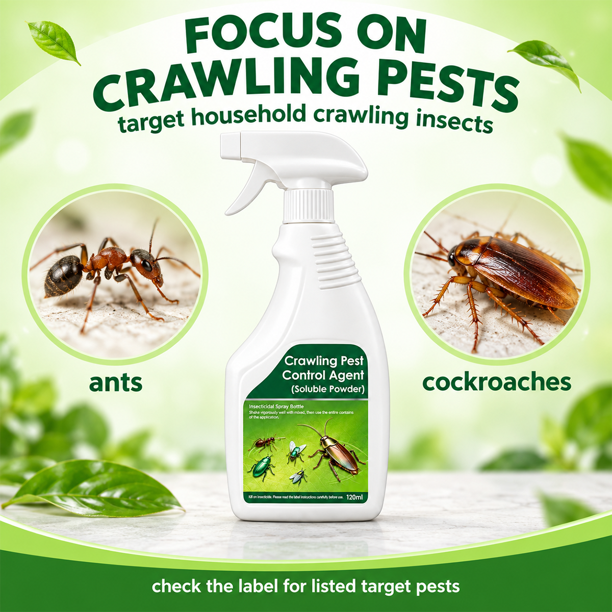 Crawling pest control for ants and cockroaches