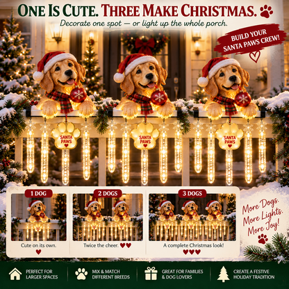 🐾 Santa Paws Christmas Porch Glow – Lighted Dog Railing Decor 🎄✨
