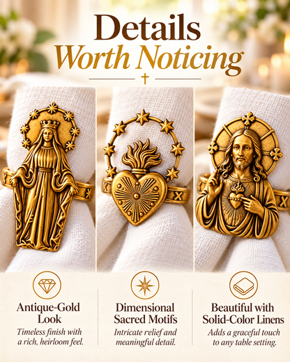 Catholic Devotional Napkin Rings – Sacred Heart, Virgin Mary & Jesus Table Décor