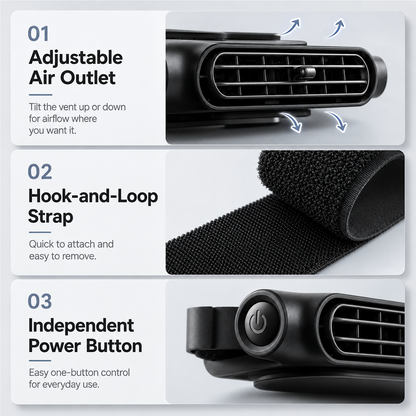 🚗💦Dual-Turbine Silent No-Blade Car Headrest Fan –Rechargeable, 3-Speed Adjustable Ventilation Cooling Fan