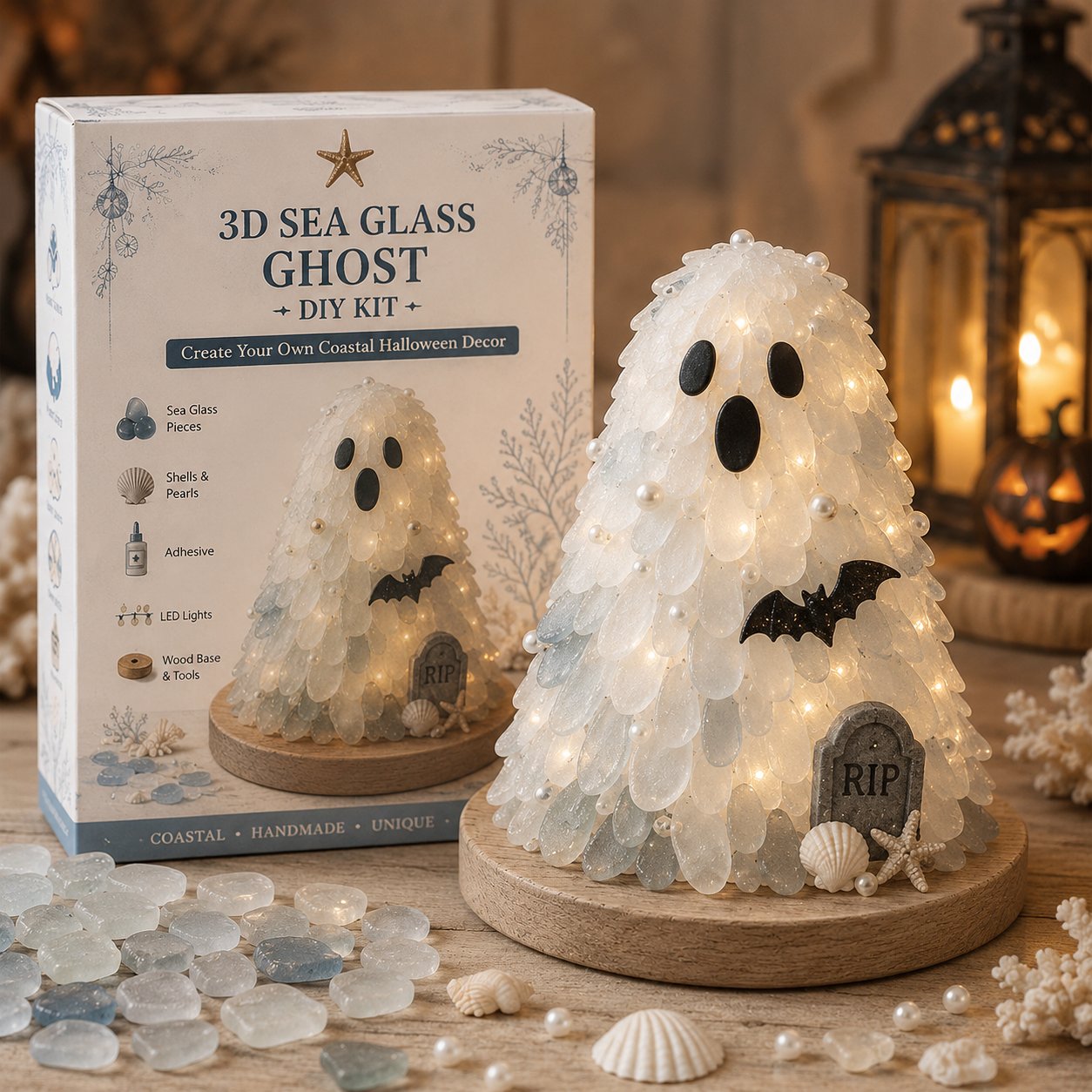 🔥😍 Last Day 49% OFF – 🎃 Beginner-Friendly DIY Lighted Sea Glass Halloween Character Kit Collection | Complete Kit with Sea Glass Pieces, LED Lights & Step-by-Step Guide Included 💕