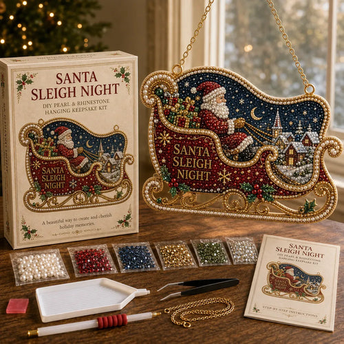 ⏳ Last Day 49% OFF – 🎄Beginner-Friendly Christmas Memories Pearl & Rhinestone DIY Kit | 6 Festive Hanging Designs with Printed Base, Pearls, Rhinestones, Tools & Hanging Chain Included 💕