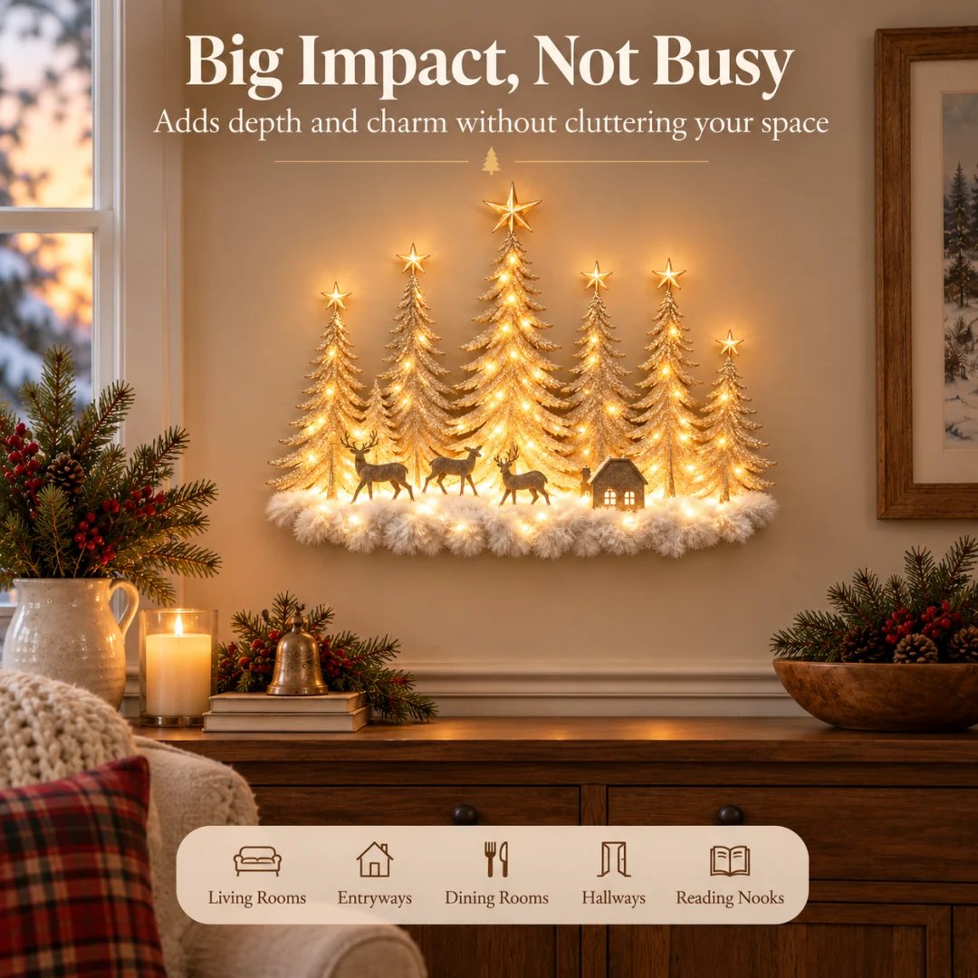 🌲 Step Into an Enchanted Winter Grove: Lighted Christmas Woodland Forest Wall Decor