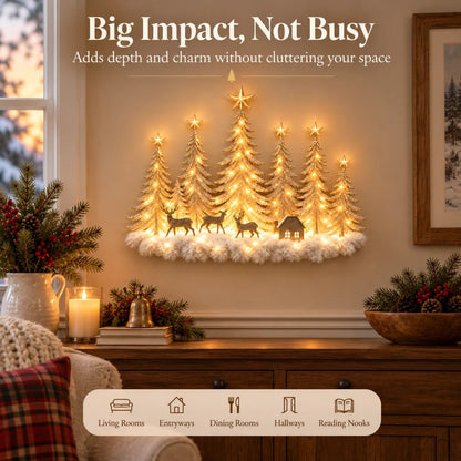 🌲 Step Into an Enchanted Winter Grove: Lighted Christmas Woodland Forest Wall Decor