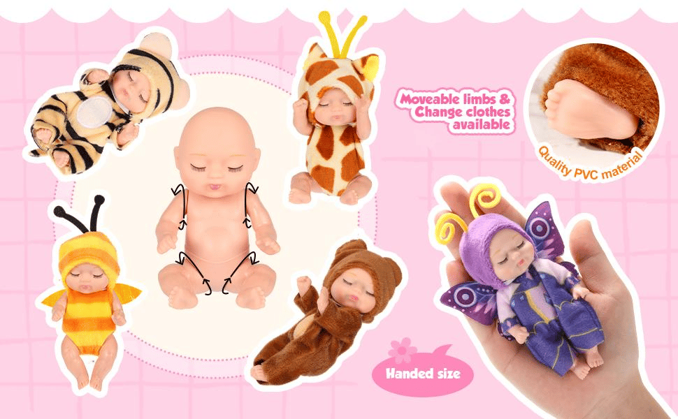 🐰 Funny Baby Pose & Play Dolls – Bend, Dress & Smile! 👶✨6-Piece Poseable Tiny Dolls with Removable Costumes