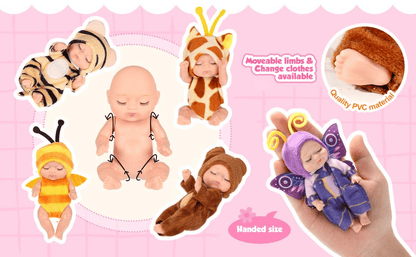 🐰 Funny Baby Pose & Play Dolls – Bend, Dress & Smile! 👶✨6-Piece Poseable Tiny Dolls with Removable Costumes