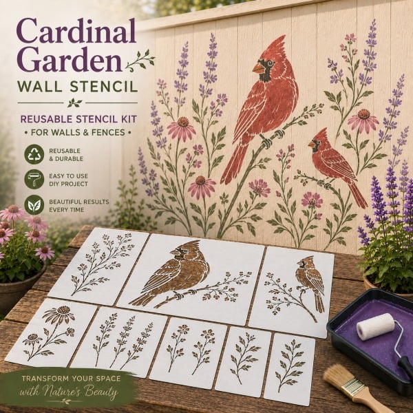 🌿 Garden Wall StencilTM Collection | 9 Reusable Mural Designs for Walls, Fences, Porches & Creative Outdoor Makeovers 🎨✨