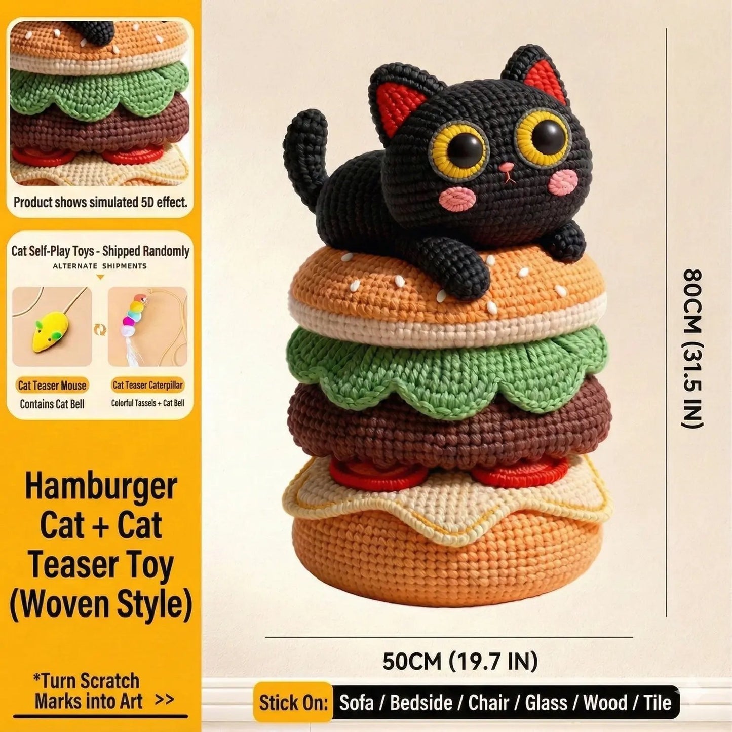 🐱SmartWell Cute Cat Scratcher Mat - 🛋️Kawaii Self-Adhesive Felt Wall Protector for Indoor Cats, Furniture & Door Protection