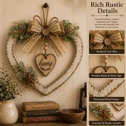 Rustic Farmhouse Heart Wall Decor with “Home” Sign