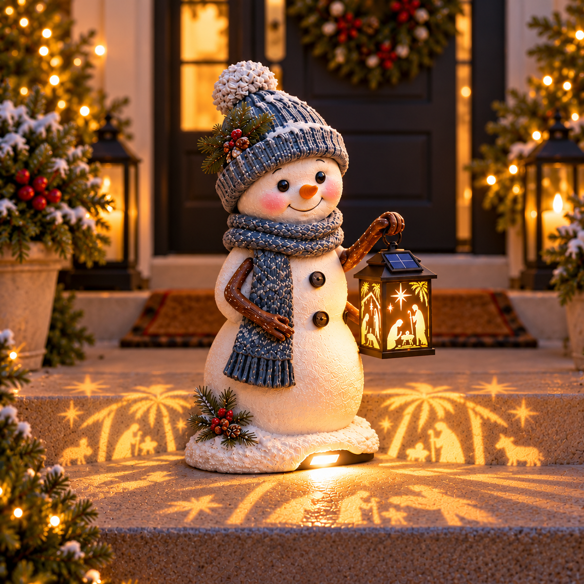⛄✨ Last Day 49% Snowman Nativity Glow™ – Solar Christmas Step Light with Holy Family Projection