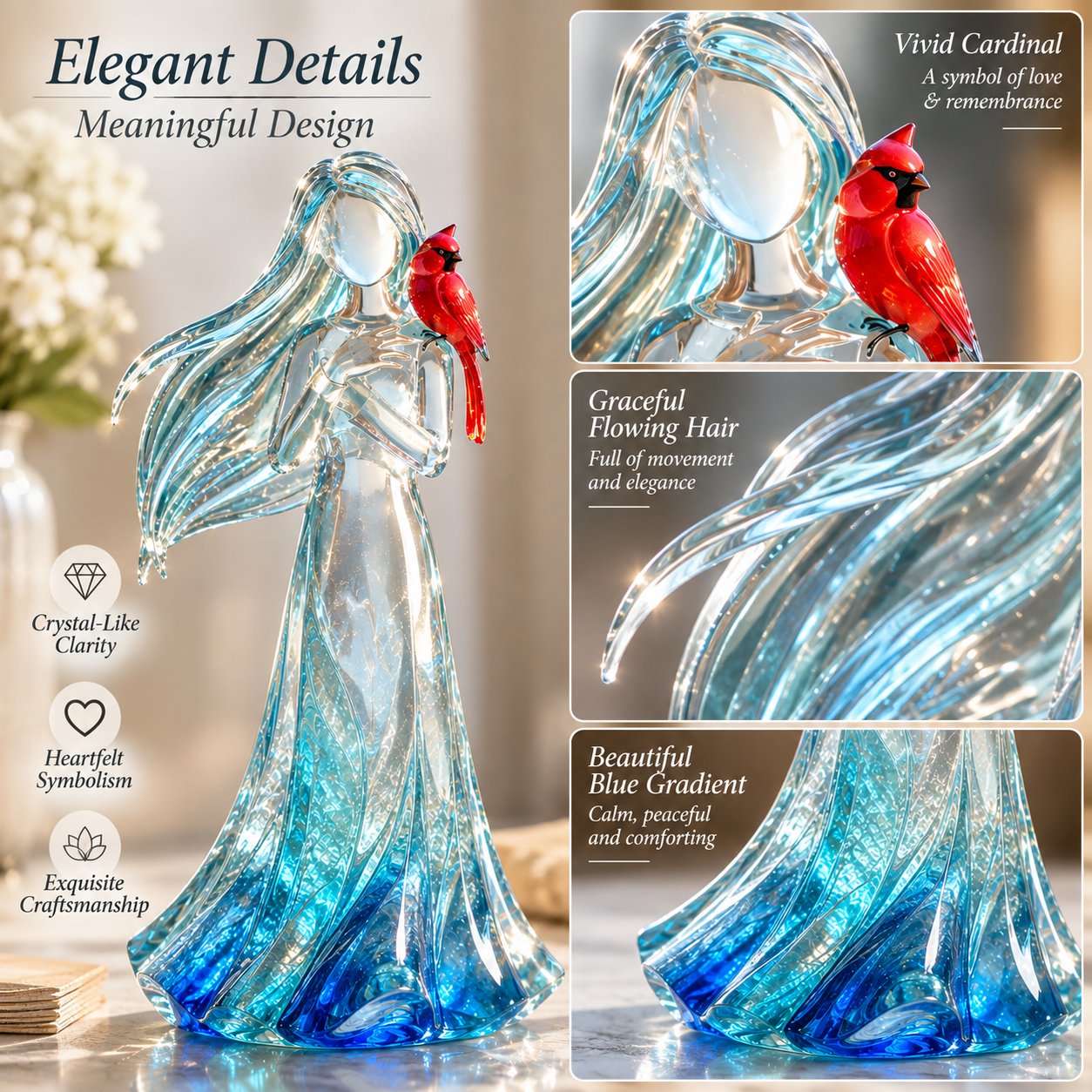 🐦 Cardinal Memorial Woman Figurine – ❤️ Crystal-Inspired Remembrance Gift for Loved Ones