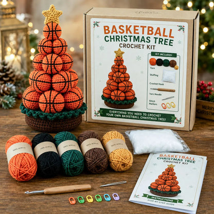 ⏳ Last Day 49% OFF – 🏆 Beginner-Friendly DIY Sports Ball Christmas Tree Crochet Kit Collection | Complete Kit with Coordinated Yarn, Stuffing, Crochet Materials & Step-by-Step Guide Included 💕