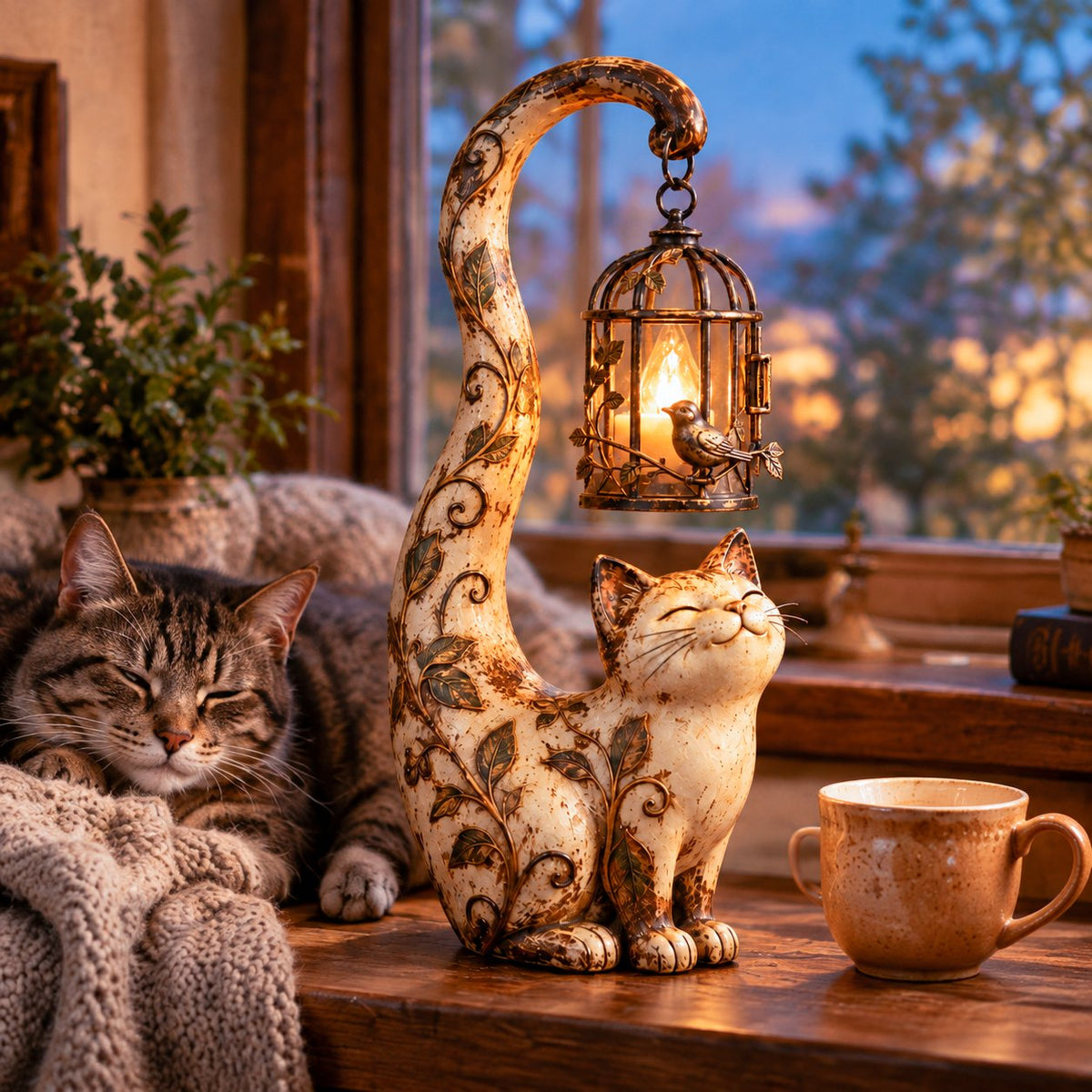 🐈‍⬛Vintage Cat Lantern Sculpture Lamp - A Little Guardian of Warmth, Memories & Cozy Corners✨