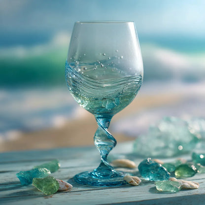 🌊🍷 Ocean Wave Sea Glass Wine Glass