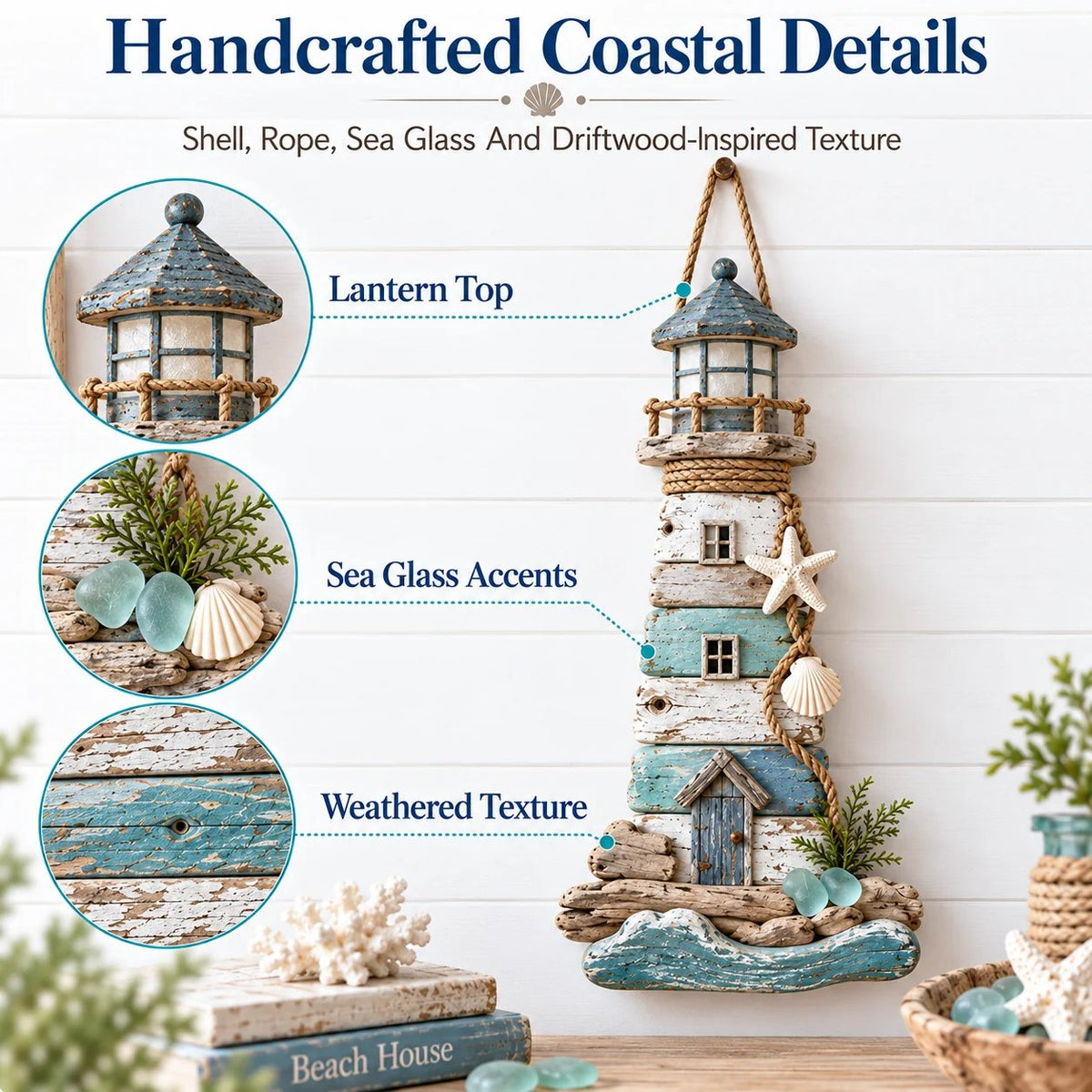 🌊🏠 Coastal Driftwood Lighthouse Wall Decor – Rustic Beach House Hanging Accent