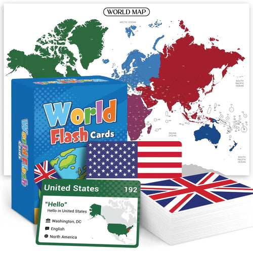 🌍245-Piece World Flags Flashcards Set – Fun Geography Learning Game for Kids & Adults with World Map 📚