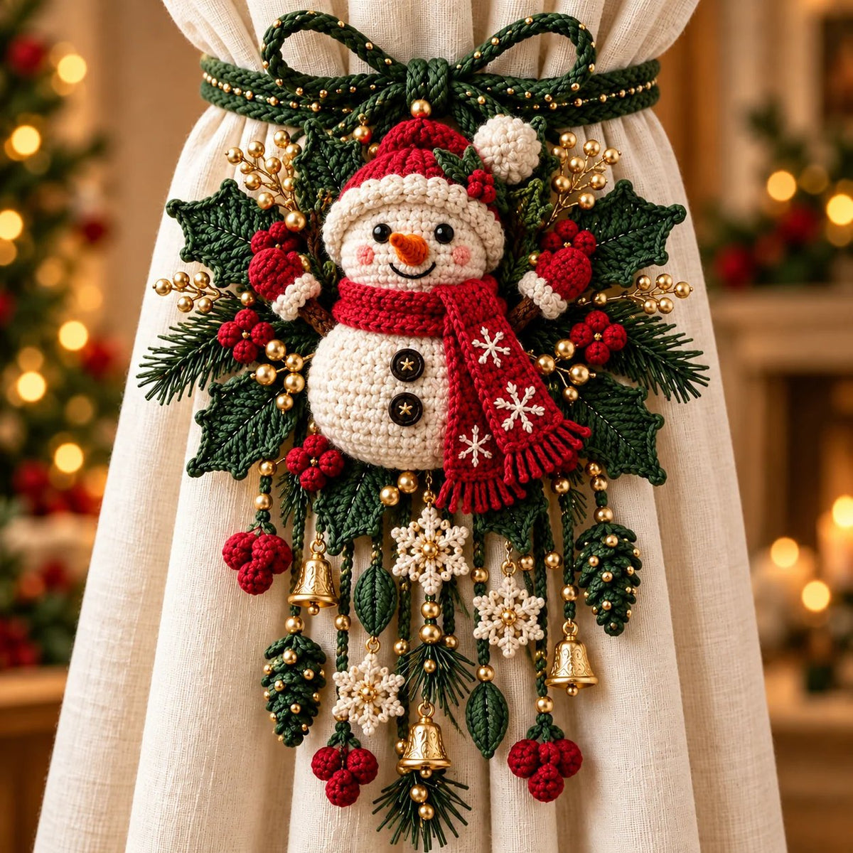 ⏳ Last Day 49% OFF – 🎄 Christmas Crochet Curtain Tieback DIY Kit | Beginner-Friendly Options, 8 Festive Designs 🧶