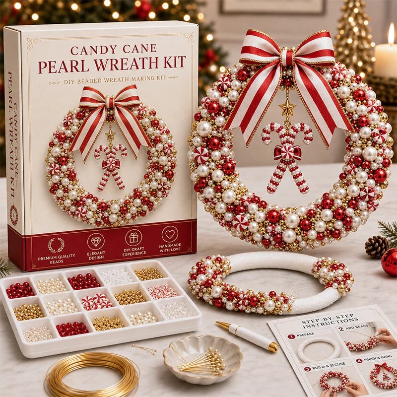 🎄✨ DIY Kit for a Christmas Wreath with Pearls – Handmade Christmas Door Decoration with Beads 💎🎀