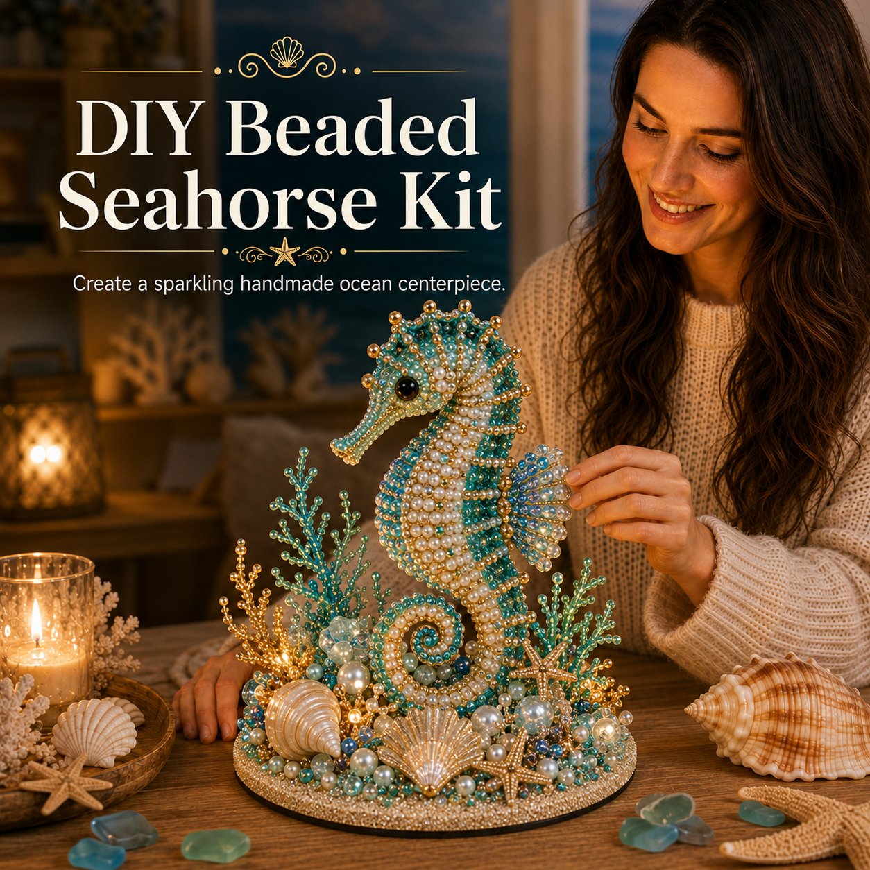 🔥LAST DAY 50% OFF -  🌊 Ocean Sparkle Animal Craft Kit | Create a Dimensional Underwater Centerpiece with Colorful Beads, Pearls & Coastal Details 🐚✨