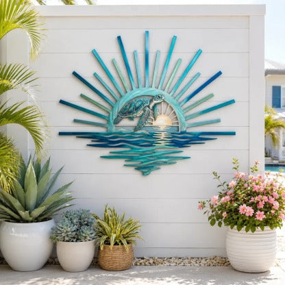 ⏳ Last Day 49% OFF – 🌊 Coastal Sunrise Metal Wall Art | Mermaid, Lighthouse & Sea Turtle Ocean Décor for Patio, Porch & Beach House 🐚