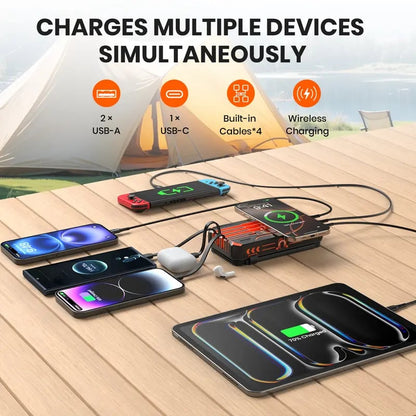 🎄20000mAh Solar Power Bank with Foldable Panels, Wireless Charging & LED Flashlight