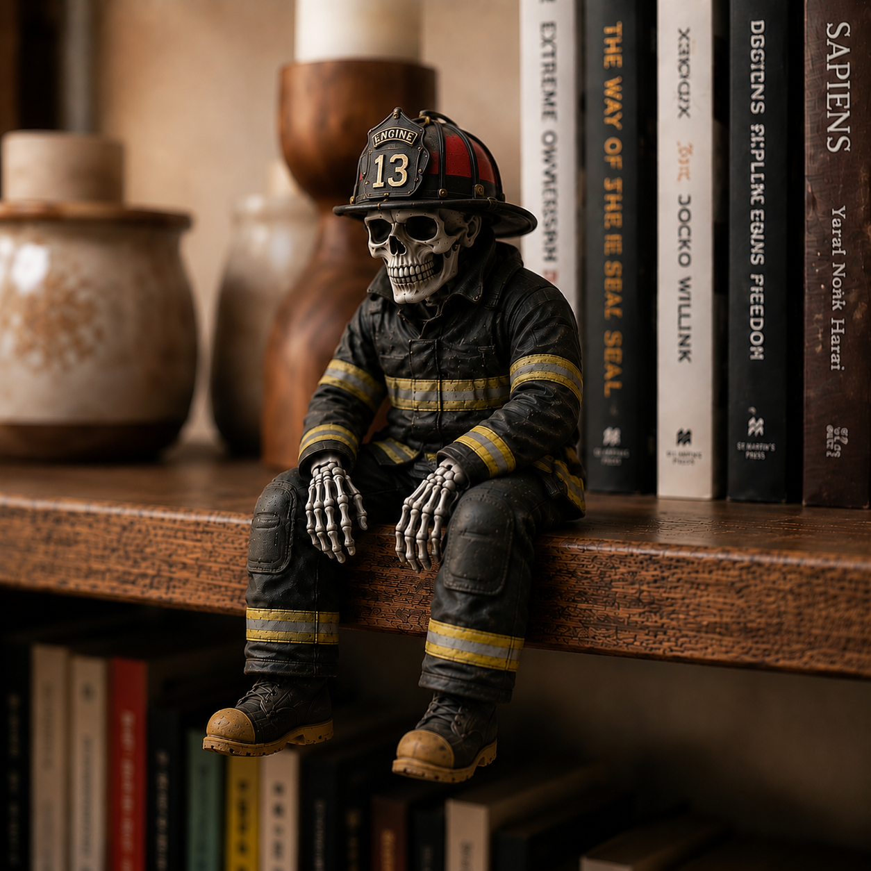Firefighter Skeleton Shelf Sitter