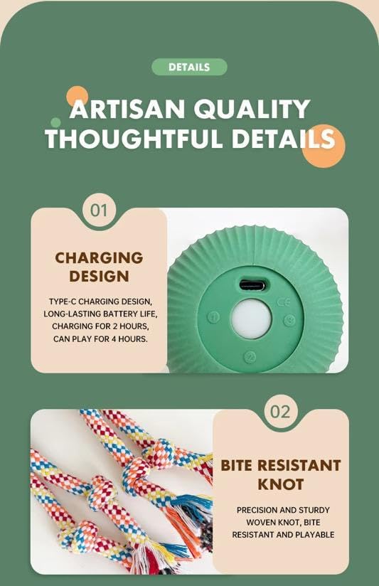 🐱Fun Automatic Toy for Cats & Small Dogs Rotating Rope, Safe & Rechargeable